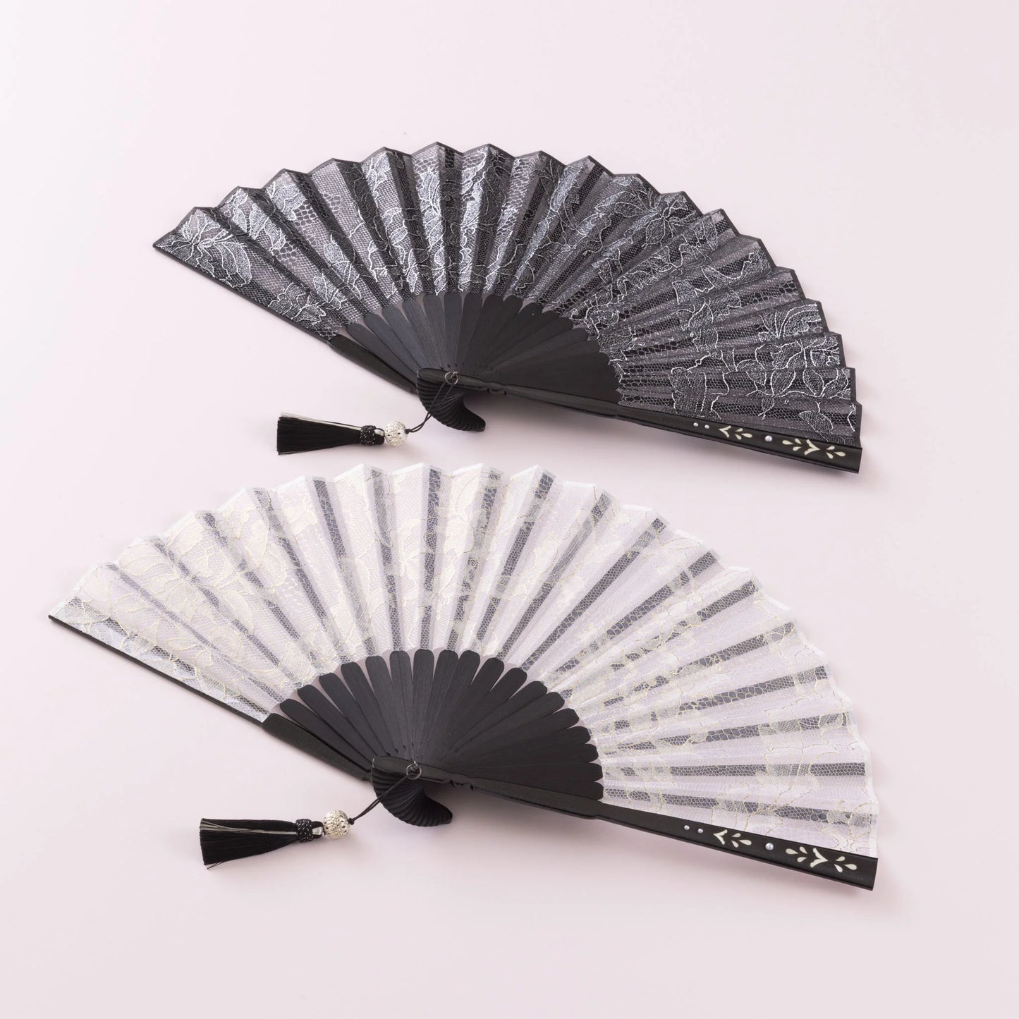 Kyo-sensu (Japanese folding fan) for Women - Leavers Lace / Black -, Made in Kyoto, Japan, Kyoto sensu