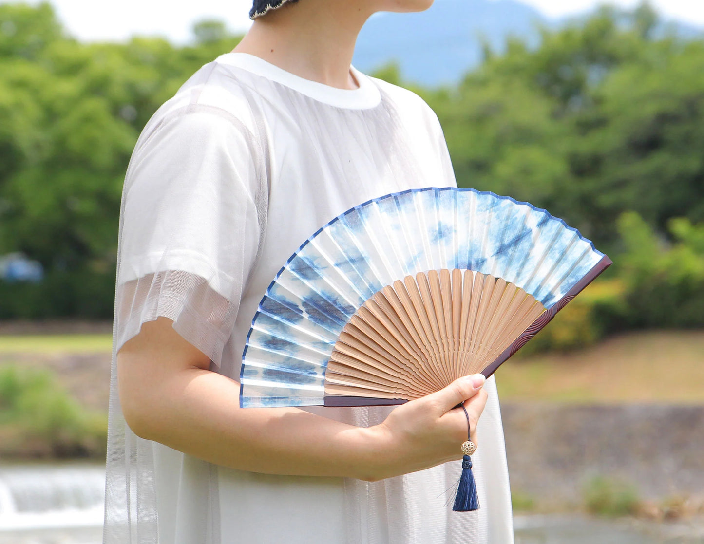 Kyo-sensu (Japanese folding fan) for Women - Shibori / Yellow - , Made in Kyoto, Japan , Kyoto sensu