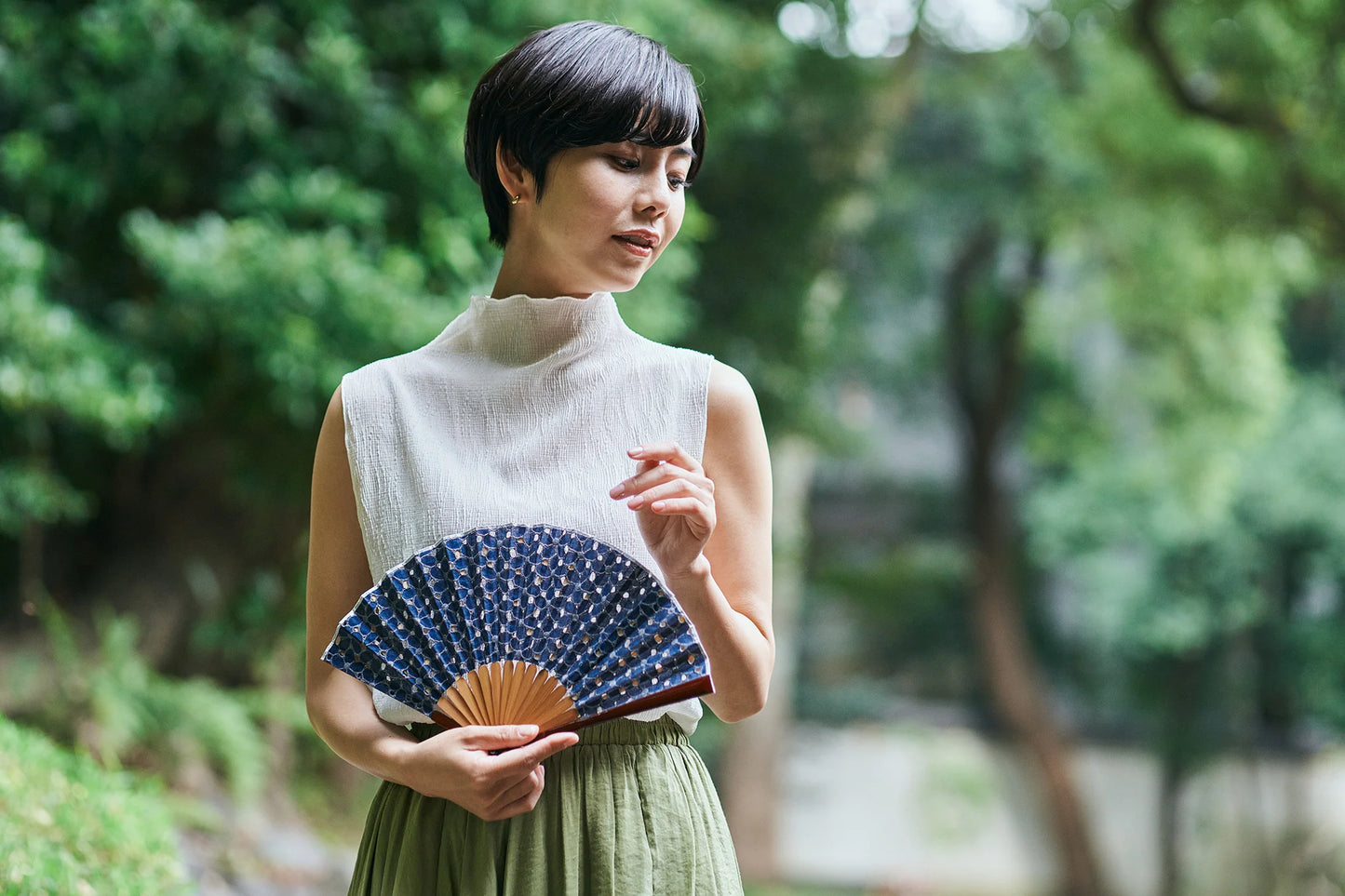 Kyo-sensu (Japanese folding fan) for Women - Cotton Lace Fabric / Purple -, Made in Kyoto, Japan, Kyoto sensu