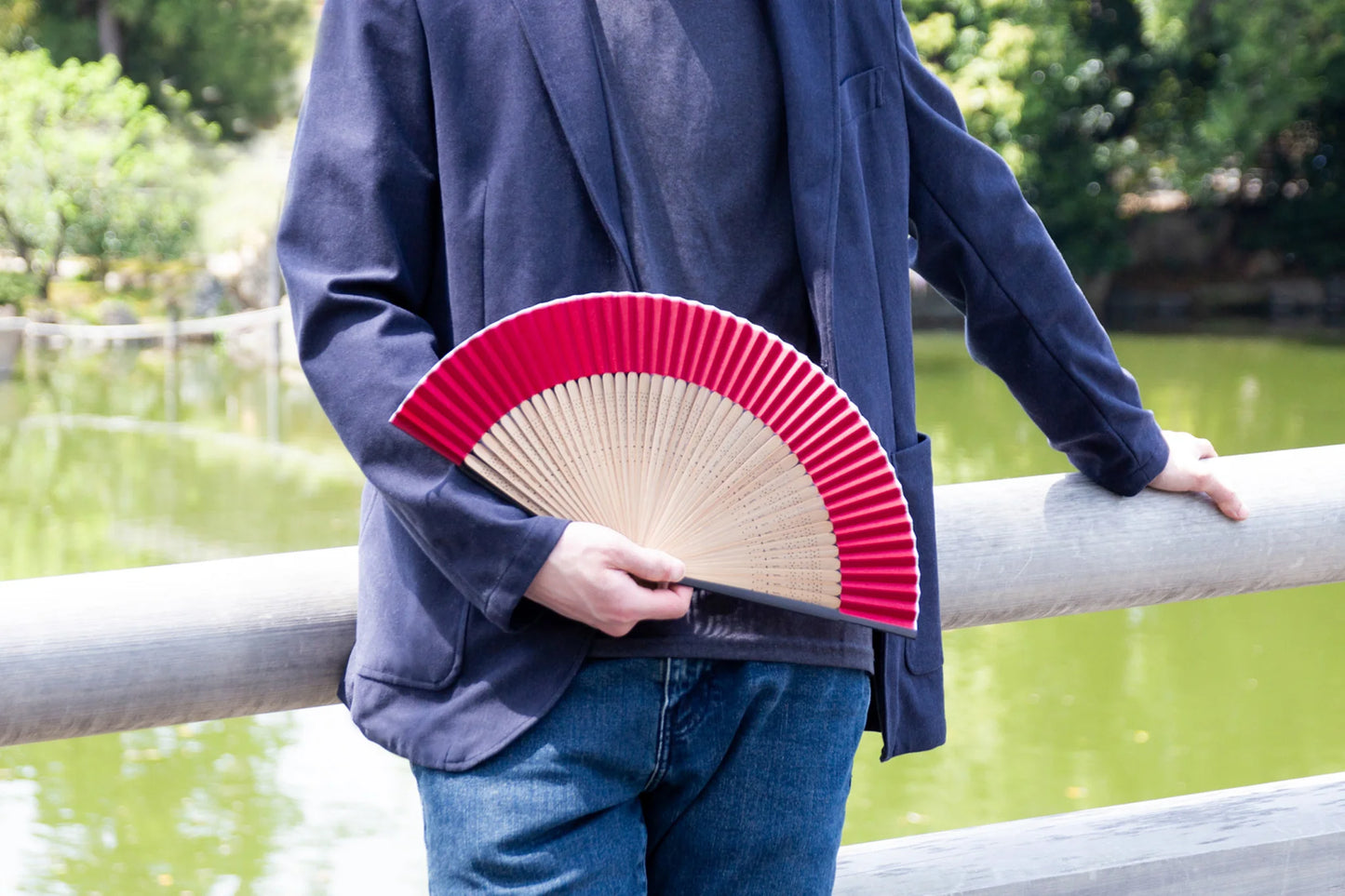 Kyo-sensu (Japanese folding fan) for Men - Traditional Japanese Color / Chitosemidori (Dark Green) -, Made in Kyoto, Japan, Kyoto sensu