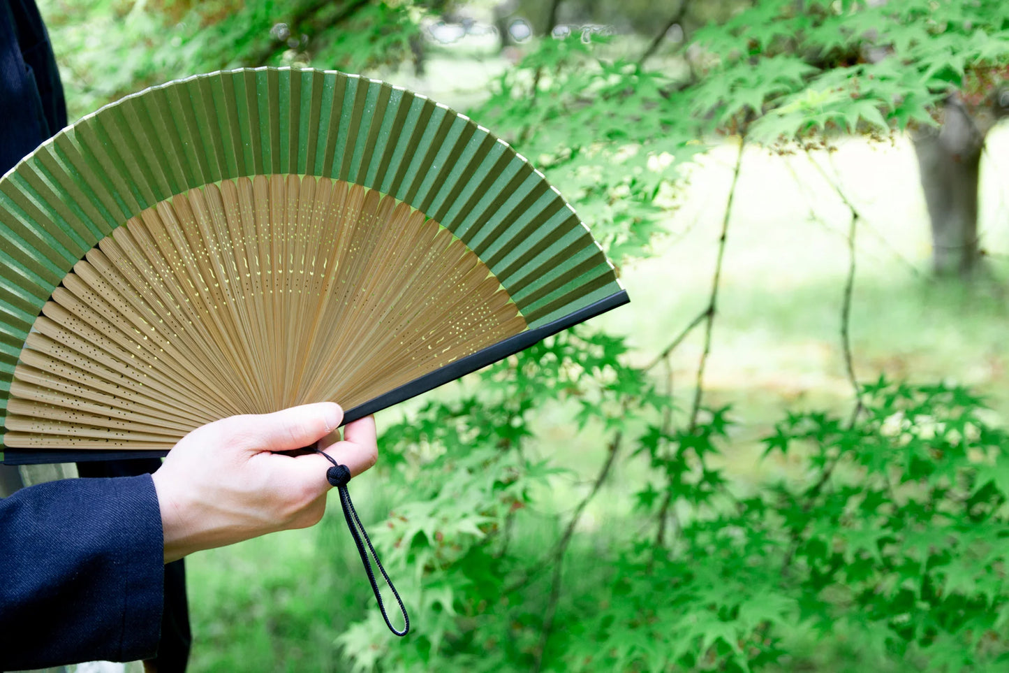 Kyo-sensu (Japanese folding fan) for Men - Traditional Japanese Color / Chitosemidori (Dark Green) -, Made in Kyoto, Japan, Kyoto sensu