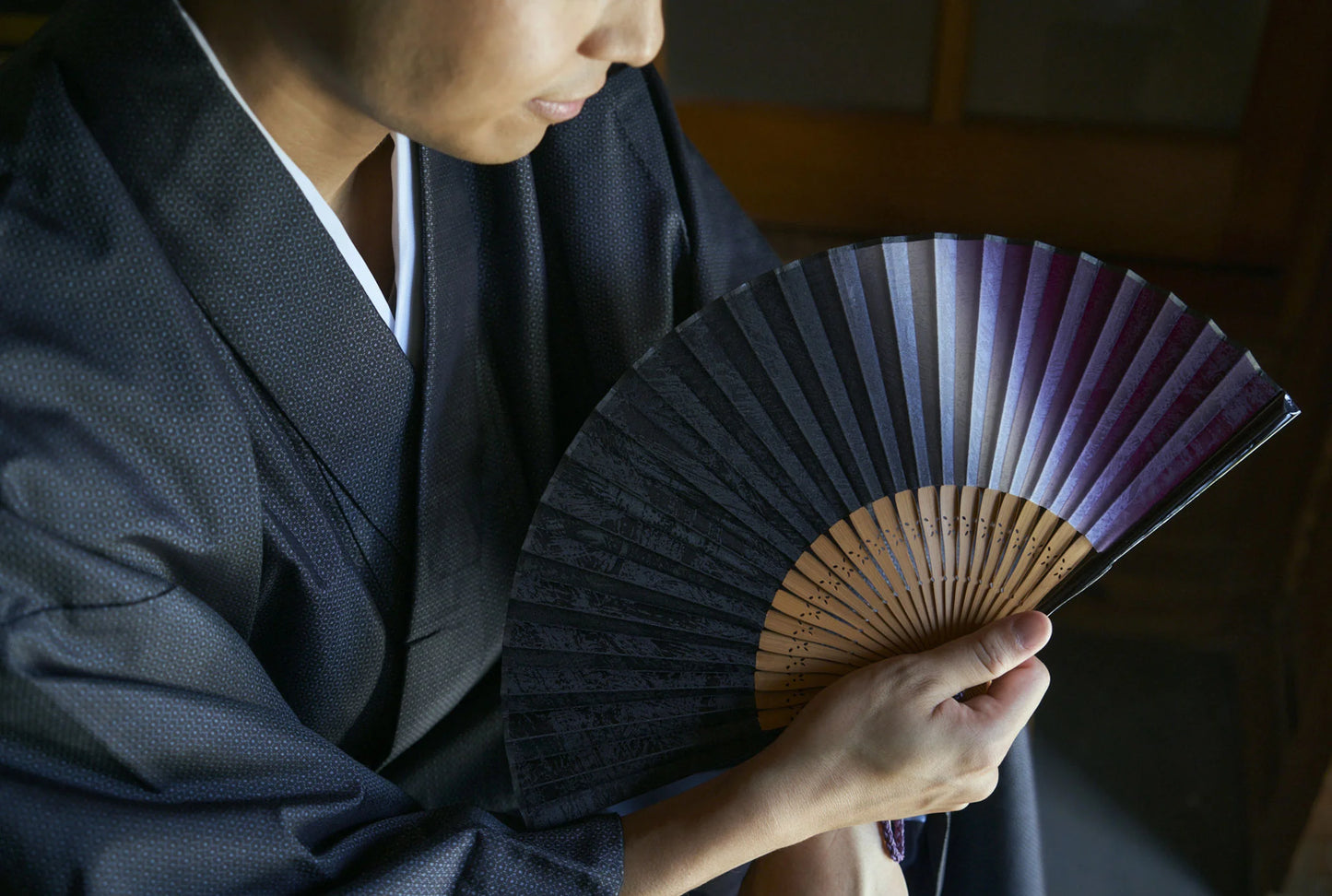 Kyo-sensu (Japanese folding fan) for Men - Kōrozen / Dark Green -, Made in Kyoto, Japan, Kyoto sensu