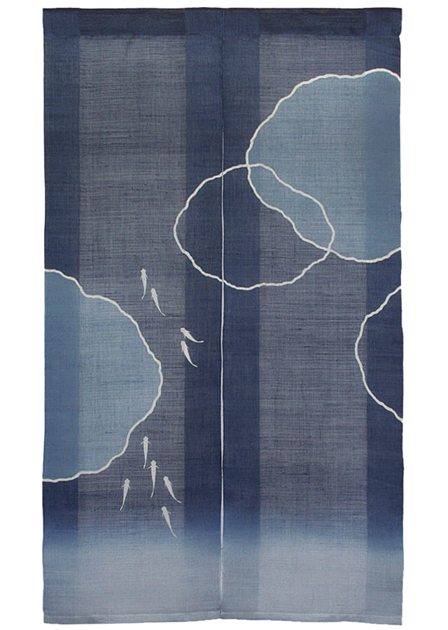 Hand-dyed Linen Noren (Japanese Doorway Curtain) - Medaka (Japanese Killifish) - , Kyoto Noren