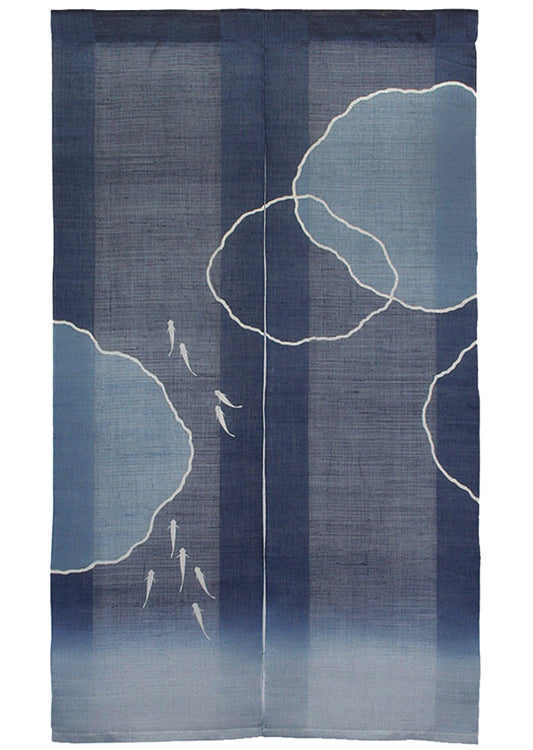 Hand-dyed Linen Noren (Japanese Doorway Curtain) - Medaka (Japanese Killifish) - , Kyoto Noren