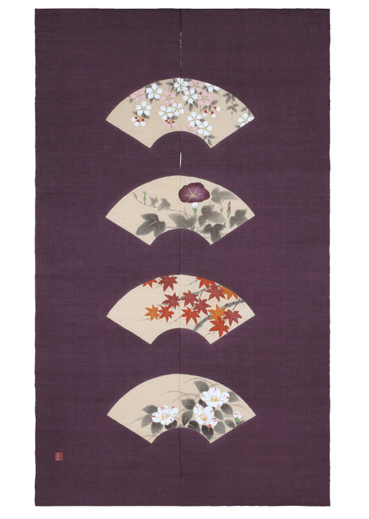 Hand-dyed Linen Noren (Japanese Doorway Curtain) - Ogi (Japanese folding fan) - , Kyoto Noren
