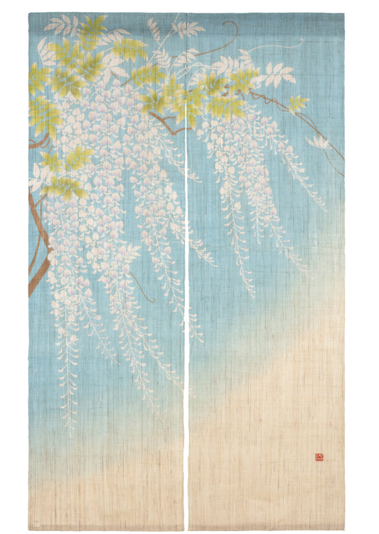 Hand-dyed Linen Noren (Japanese Doorway Curtain) - Wisteria - , Kyoto Noren