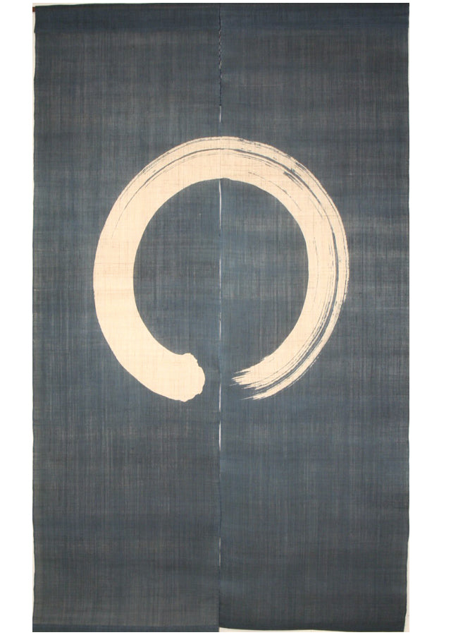 Hand-dyed Linen Noren (Japanese Doorway Curtain) - Enso (Circle) / Navy Color - , Kyoto Noren