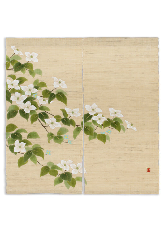 Hand-dyed Linen Noren (Japanese Doorway Curtain) - Kousa Dogwood - , Kyoto Noren