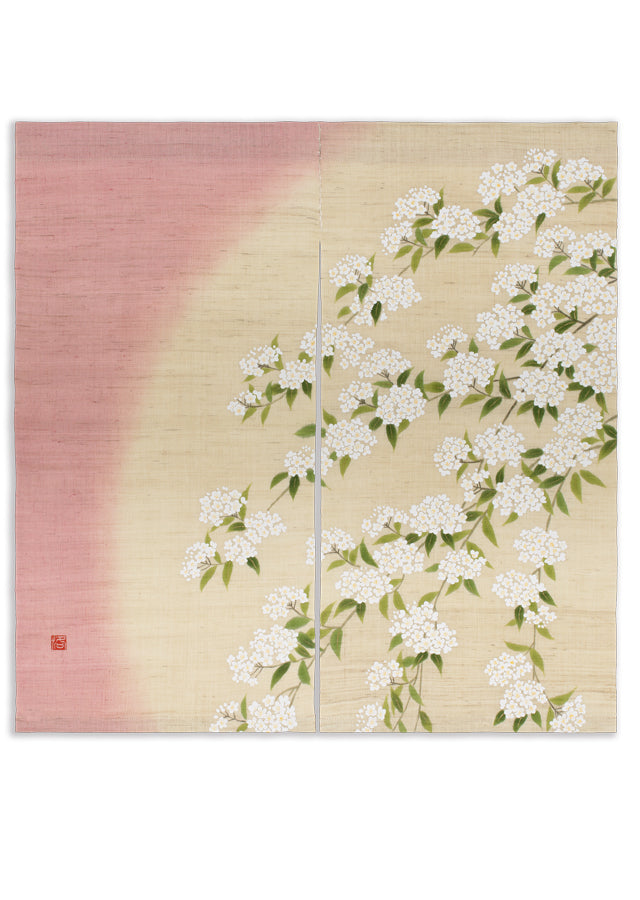 Hand-dyed Linen Noren (Japanese Doorway Curtain) - Reeves Spirea - , Kyoto Noren