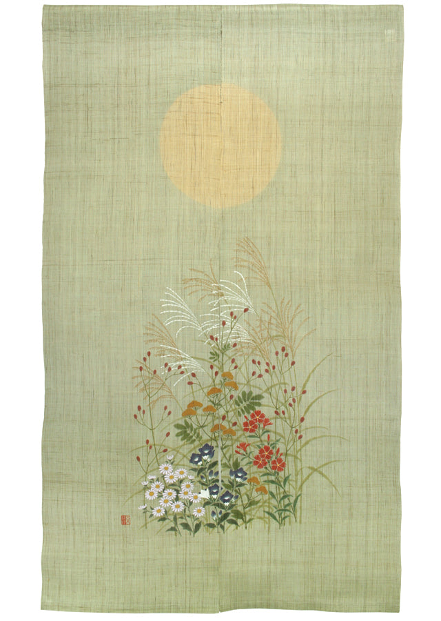 Hand-dyed Linen Noren (Japanese Doorway Curtain) - Seven flowers of autumn - , Kyoto Noren