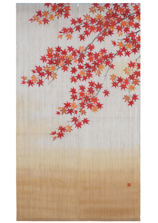 Hand-dyed Linen Noren (Japanese Doorway Curtain) - Autumn Leaves - , Kyoto Noren