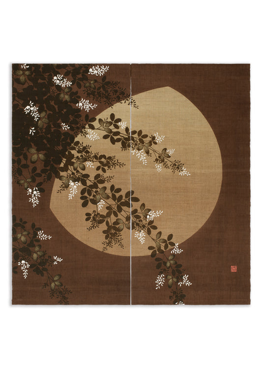 Hand-dyed Linen Noren (Japanese Doorway Curtain) - Bush Clover and Moon - , Kyoto Noren