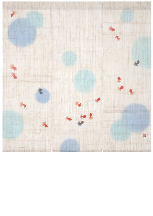 Hand-dyed Linen Noren (Japanese Doorway Curtain) - Goldfish - , Kyoto Noren