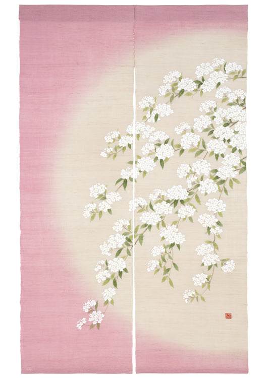 Hand-dyed Linen Noren (Japanese Doorway Curtain) - Reeves Spirea - , Kyoto Noren