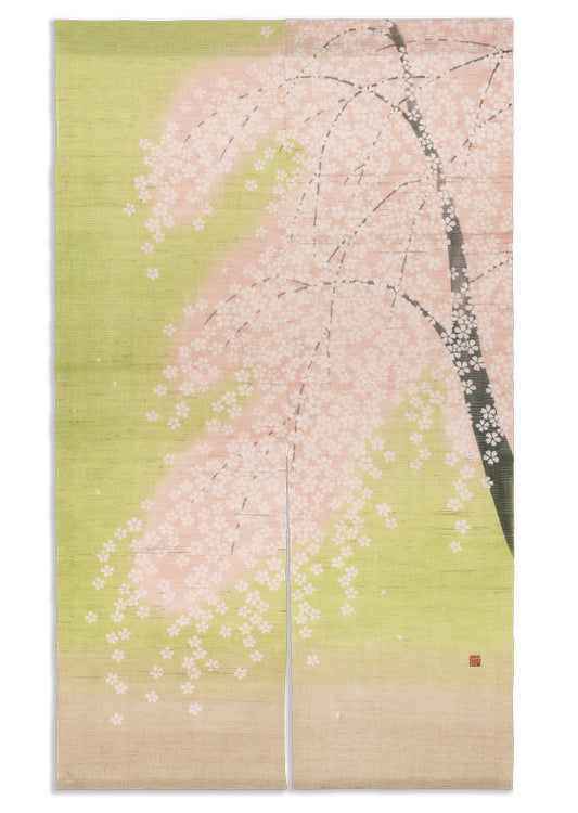 Hand-dyed Linen Noren (Japanese Doorway Curtain) - Cherry Blossom - , Kyoto Noren
