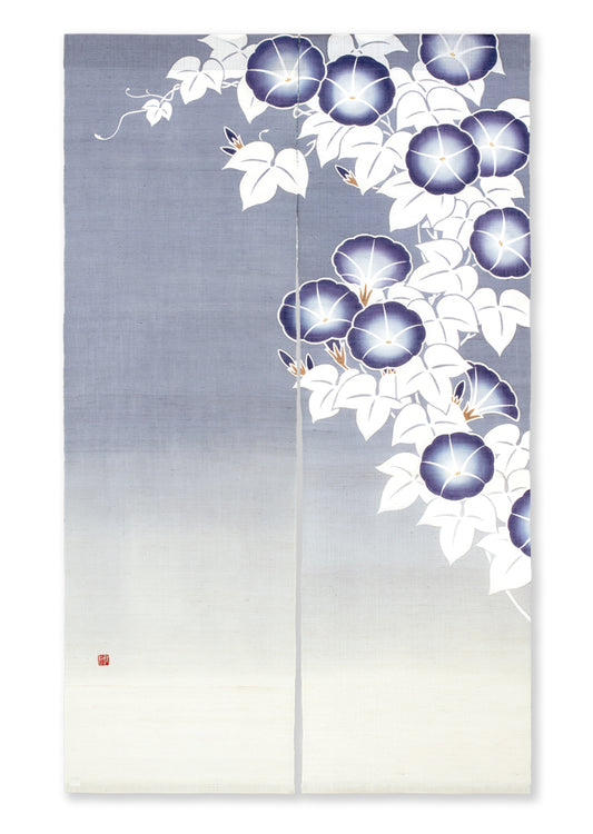 Hand-dyed Linen Noren (Japanese Doorway Curtain) - Morning Glory - , Kyoto Noren