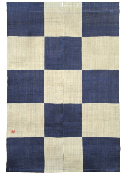 Hand-dyed Linen Noren (Japanese Doorway Curtain) - Ichimatsu pattern (Japanese Checkered Pattern) - , Kyoto Noren