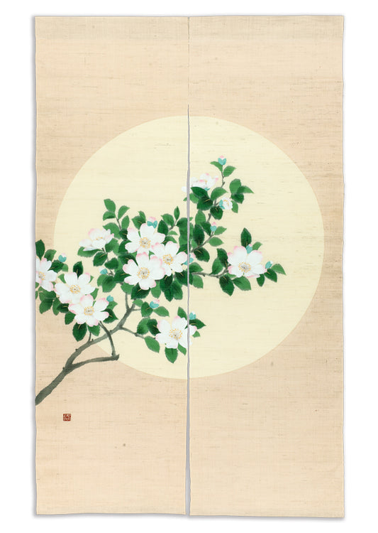 Hand-dyed Linen Noren (Japanese Doorway Curtain) - Sasanqua - , Kyoto Noren