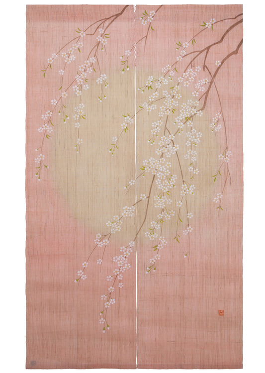 Hand-dyed Linen Noren (Japanese Doorway Curtain) - Cherry Blossom - , Kyoto Noren