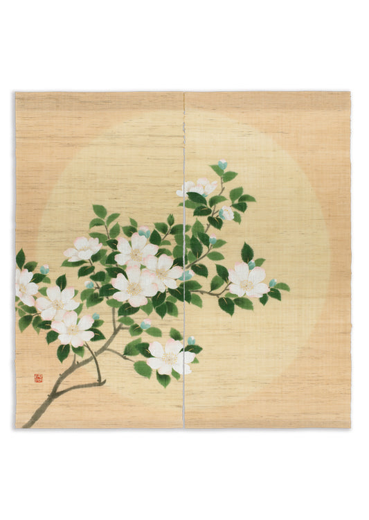Hand-dyed Linen Noren (Japanese Doorway Curtain) - Sasanqua - , Kyoto Noren