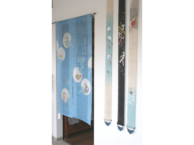 Hand-dyed Linen Noren (Japanese Doorway Curtain) - Uchiwa (Japanese fan) - , Kyoto Noren