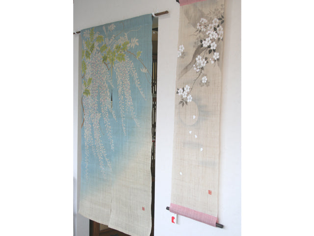 Hand-dyed Linen Noren (Japanese Doorway Curtain) - Wisteria - , Kyoto Noren
