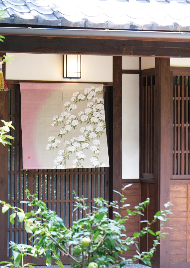 Hand-dyed Linen Noren (Japanese Doorway Curtain) - Reeves Spirea - , Kyoto Noren