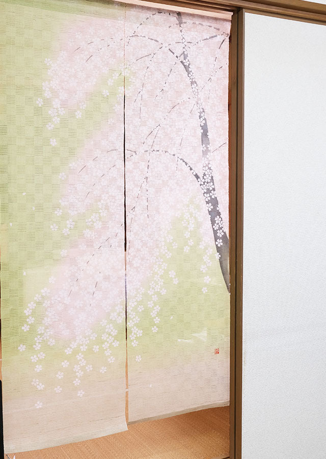 Hand-dyed Linen Noren (Japanese Doorway Curtain) - Cherry Blossom - , Kyoto Noren