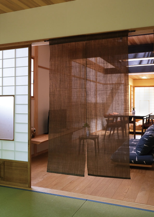 Hand-dyed Linen Noren (Japanese Doorway Curtain) - Plain Color / Kakishibu (Persimmon Tannin Dye) - , Kyoto Noren