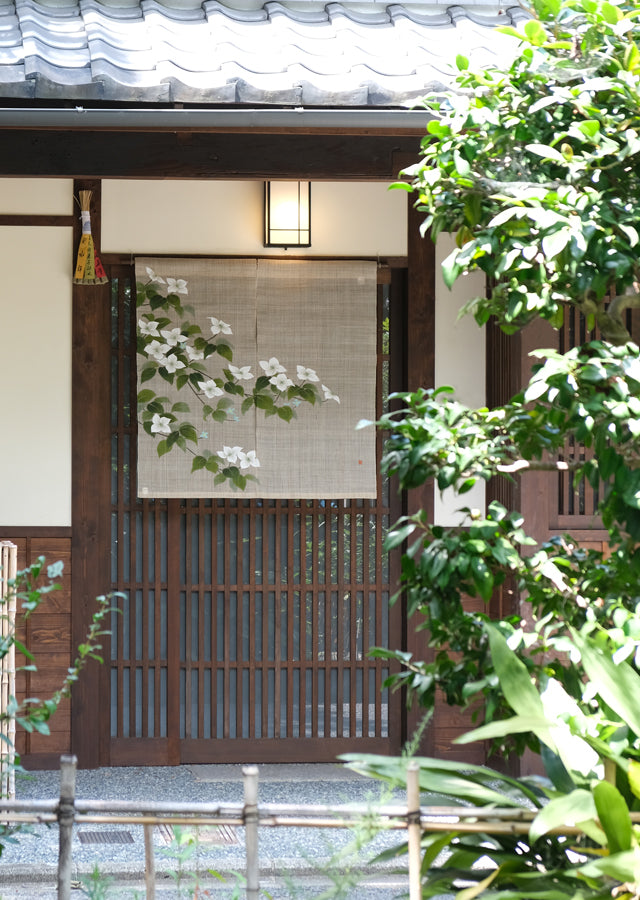 Hand-dyed Linen Noren (Japanese Doorway Curtain) - Kousa Dogwood - , Kyoto Noren