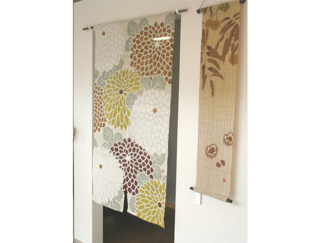 Hand-dyed Linen Noren (Japanese Doorway Curtain) - Chrysanthemum - , Kyoto Noren