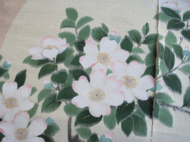 Hand-dyed Linen Noren (Japanese Doorway Curtain) - Sasanqua - , Kyoto Noren