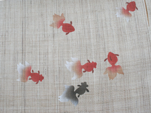 Hand-dyed Linen Noren (Japanese Doorway Curtain) - Goldfish - , Kyoto Noren
