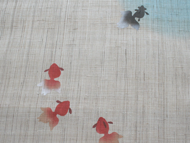 Hand-dyed Linen Noren (Japanese Doorway Curtain) - Goldfish - , Kyoto Noren