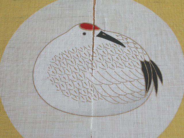 Hand-dyed Linen Noren (Japanese Doorway Curtain) - Crane and Turtle - , Kyoto Noren