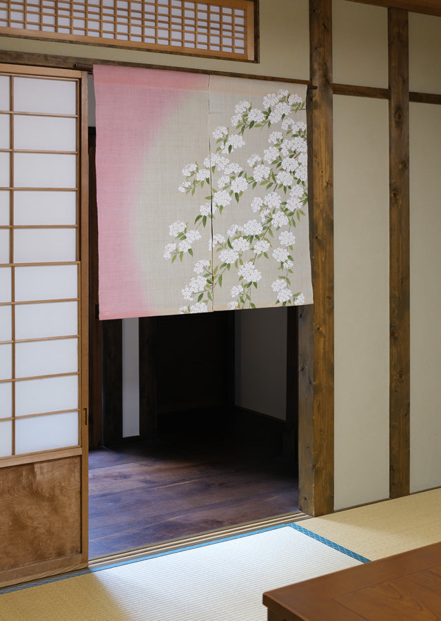 Hand-dyed Linen Noren (Japanese Doorway Curtain) - Reeves Spirea - , Kyoto Noren