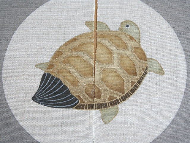 Hand-dyed Linen Noren (Japanese Doorway Curtain) - Crane and Turtle - , Kyoto Noren