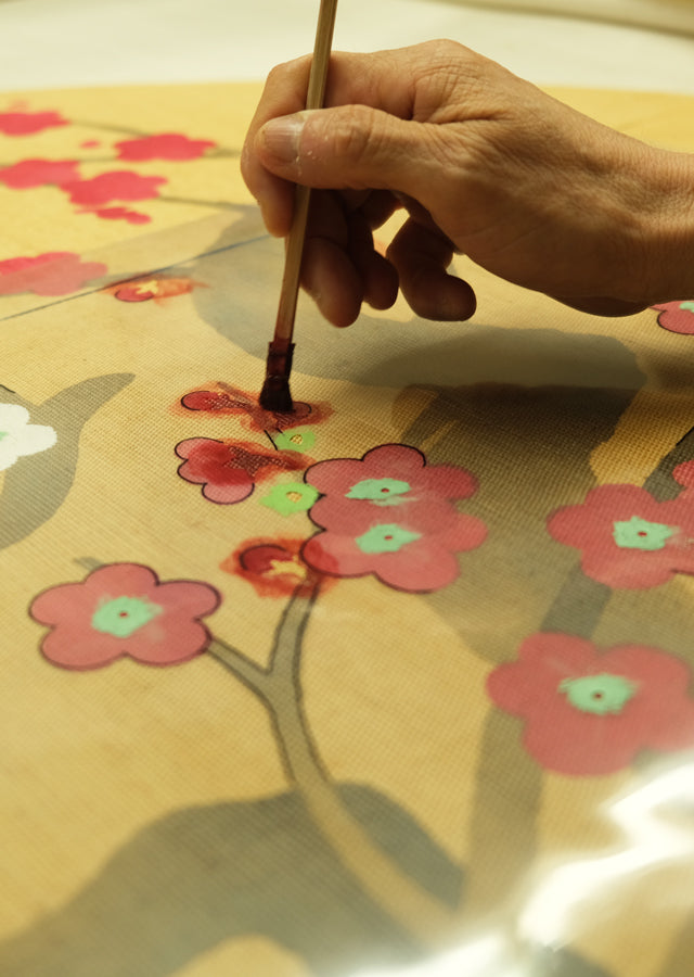 Hand-dyed Linen Noren (Japanese Doorway Curtain) - Full Moon and Plum - , Kyoto Noren