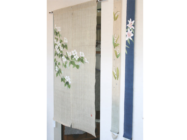 Hand-dyed Linen Noren (Japanese Doorway Curtain) - Kousa Dogwood - , Kyoto Noren