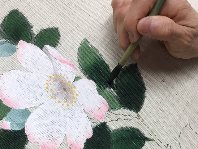 Hand-dyed Linen Noren (Japanese Doorway Curtain) - Sasanqua - , Kyoto Noren