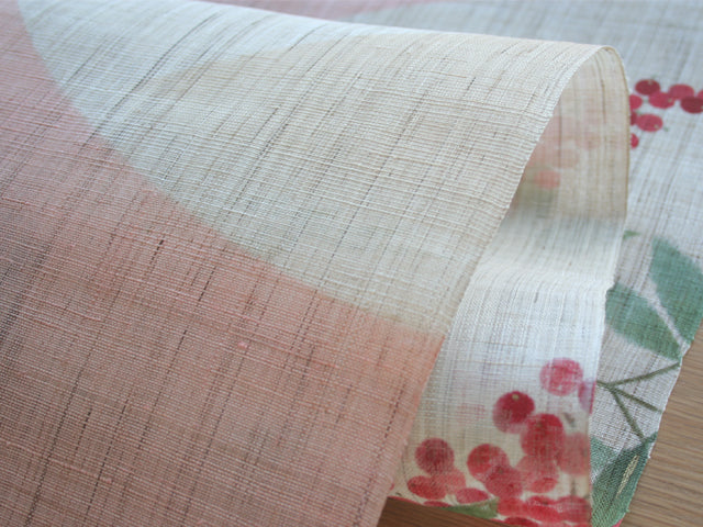 Hand-dyed Linen Noren (Japanese Doorway Curtain) - Nandina Domestica and Adonis Ramosa - , Kyoto Noren