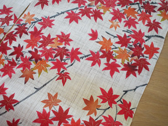 Hand-dyed Linen Noren (Japanese Doorway Curtain) - Autumn Leaves - , Kyoto Noren