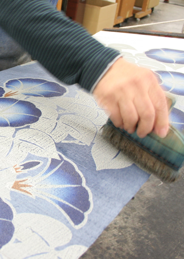 Hand-dyed Linen Noren (Japanese Doorway Curtain) - Morning Glory - , Kyoto Noren