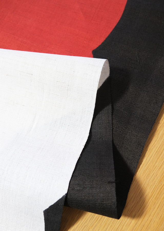 Hand-dyed Linen Noren (Japanese Doorway Curtain) - Red and White Camellia - , Kyoto Noren