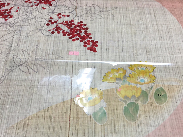 Hand-dyed Linen Noren (Japanese Doorway Curtain) - Nandina Domestica and Adonis Ramosa - , Kyoto Noren