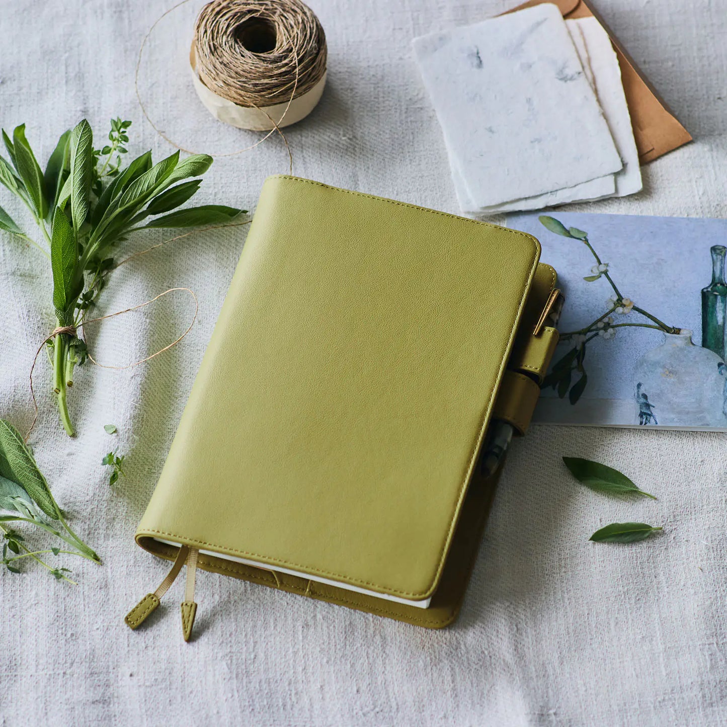 Leather: Sage Green [Hobonichi Cousin (A5) Techo Cover] (Cover Only)