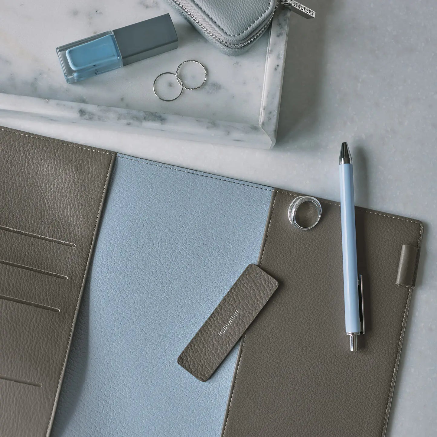 Leather: Taut (Gray & Light Blue) [Hobonichi Cousin (A5) Techo Cover] (Cover Only)