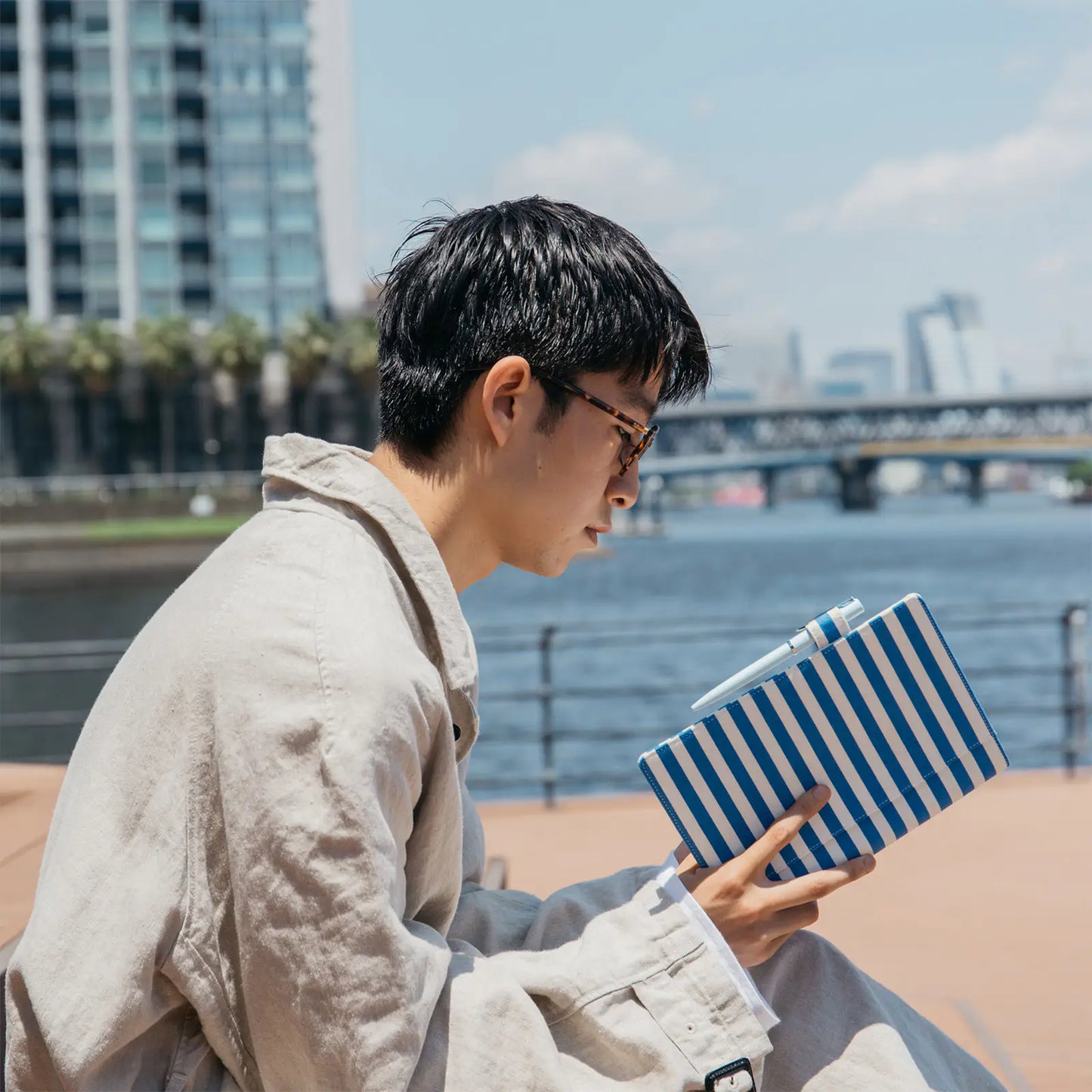 Marine Stripes [Hobonichi Cousin (A5) Techo Cover] (Cover Only)
