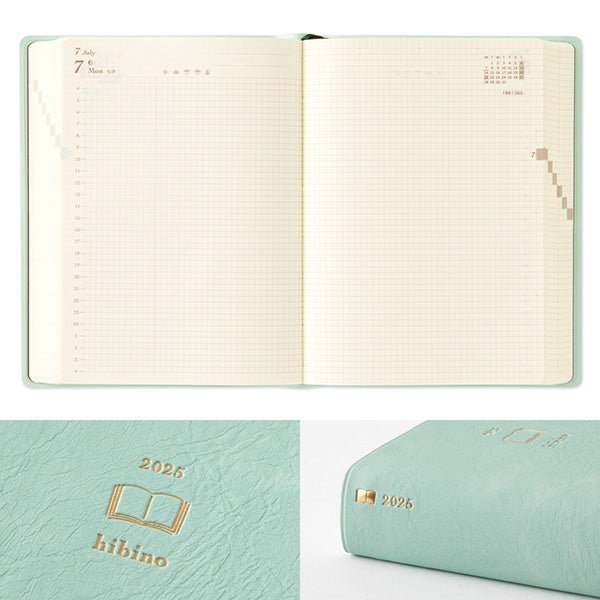 Midori Planner hibino 2-page-per-day notebook - A6 Size / Blue Green -, Japanese Planner, Diary, Journal, Agenda