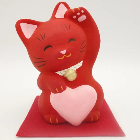 Nagahama Doll Japanese Maneki-Neko (Beckoning Cat) Doll - Red -, Japanese lucky cat figure